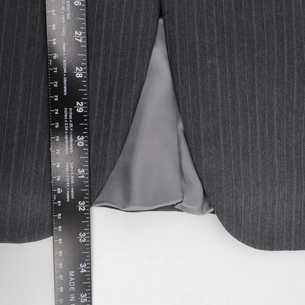 Vintage Burberry London Worsted Wool Pinstripe‎ Blazer Charcoal Grey Mens 44 REG